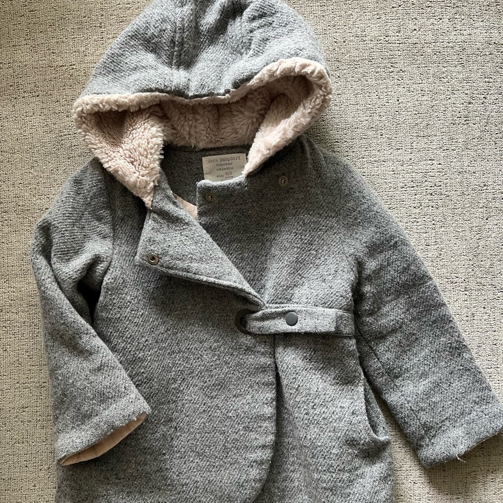 Zara Gray Kids Pea Coat with Hood